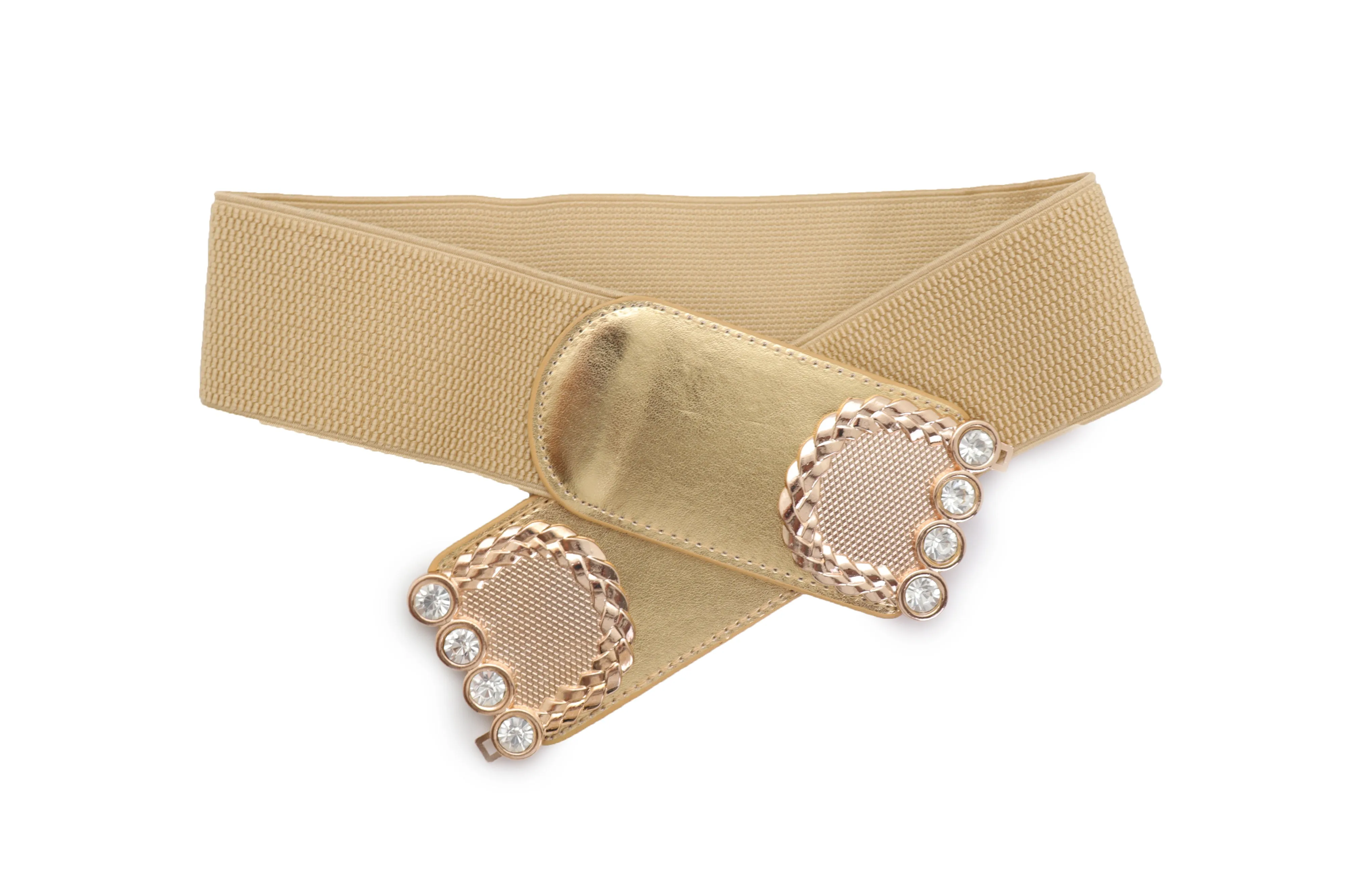 Style Women Gold Elastic Belt Bling Metal Buckle Size S M
