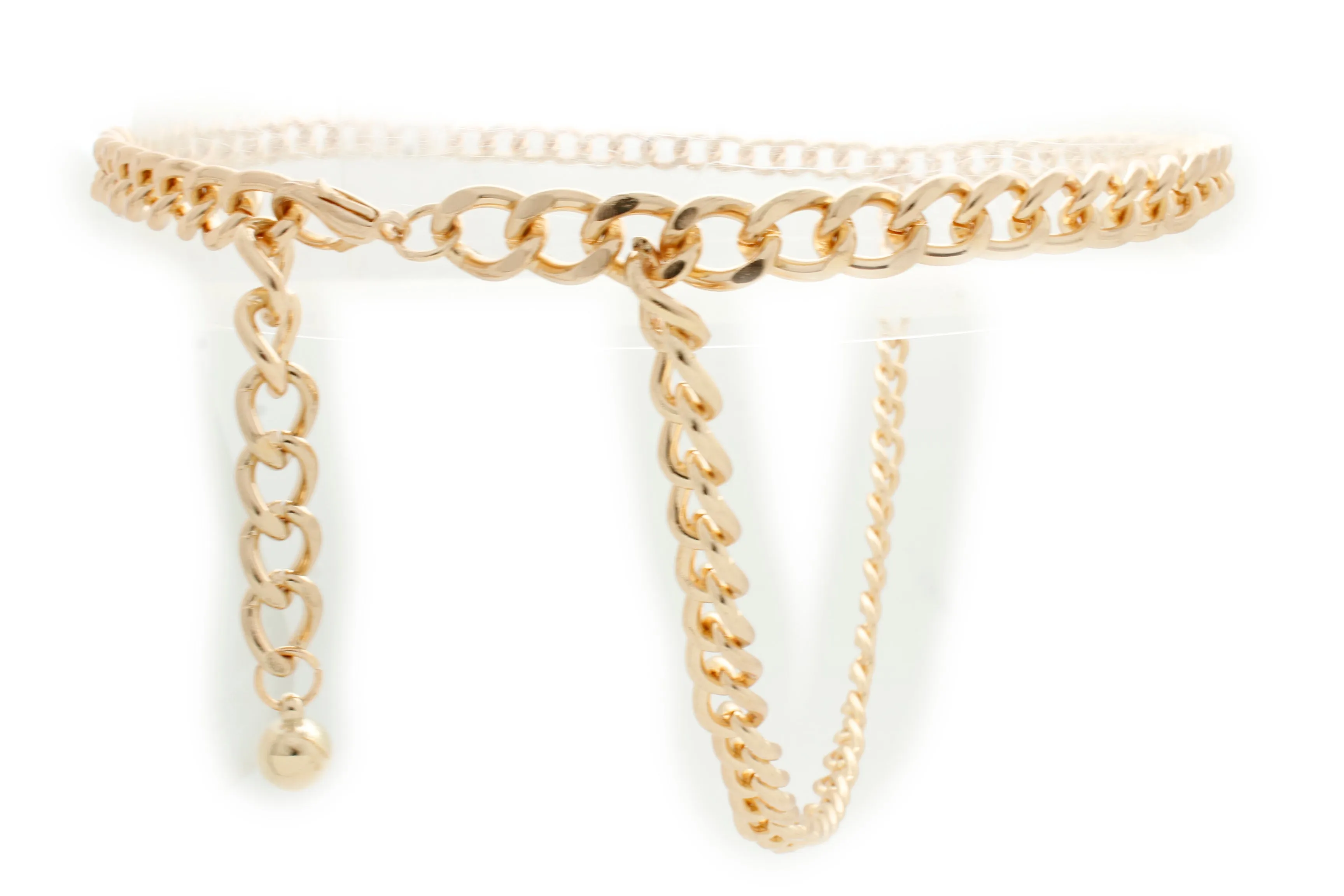 Style Women Gold Elastic Belt Bling Metal Buckle Size S M