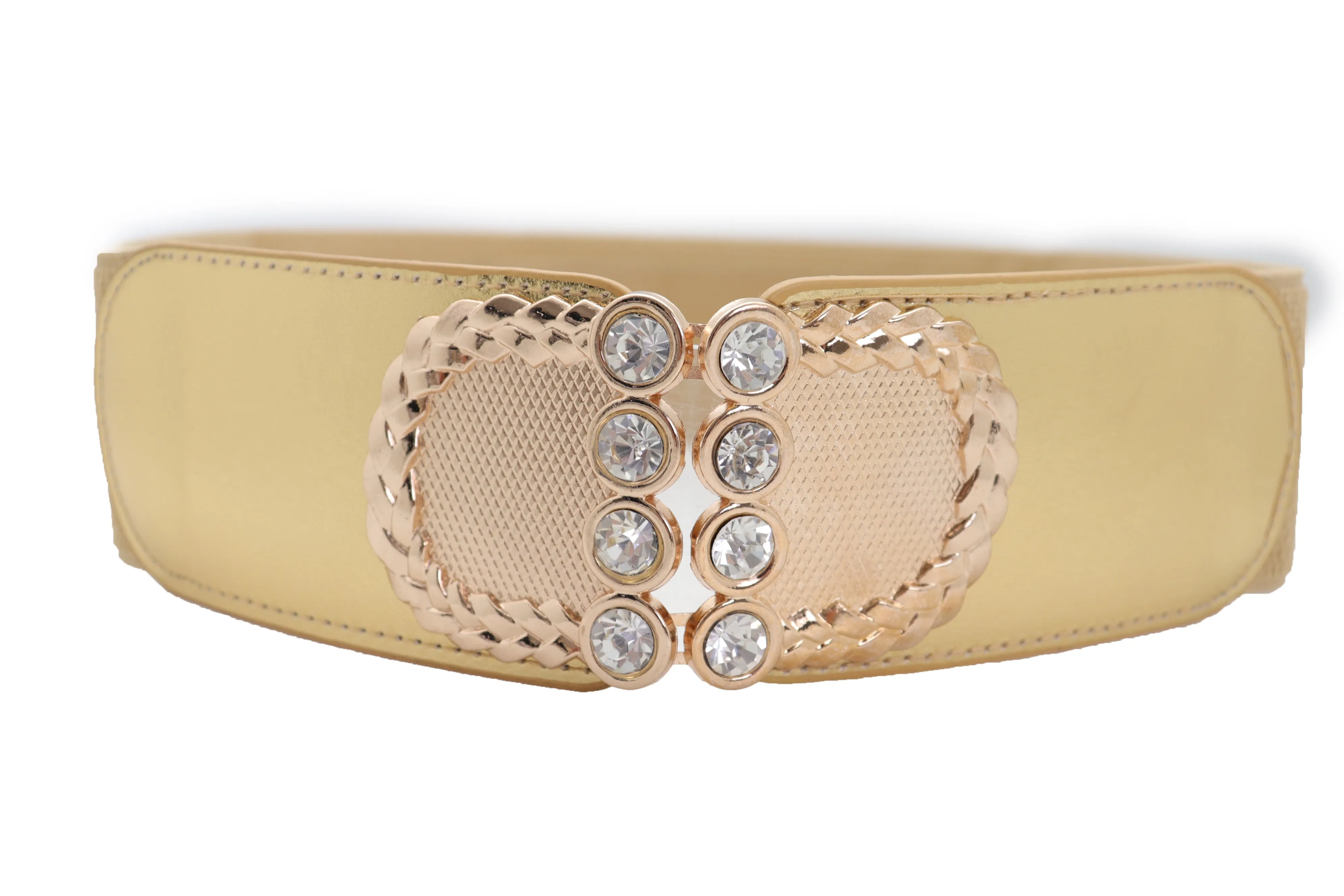 Style Women Gold Elastic Belt Bling Metal Buckle Size S M