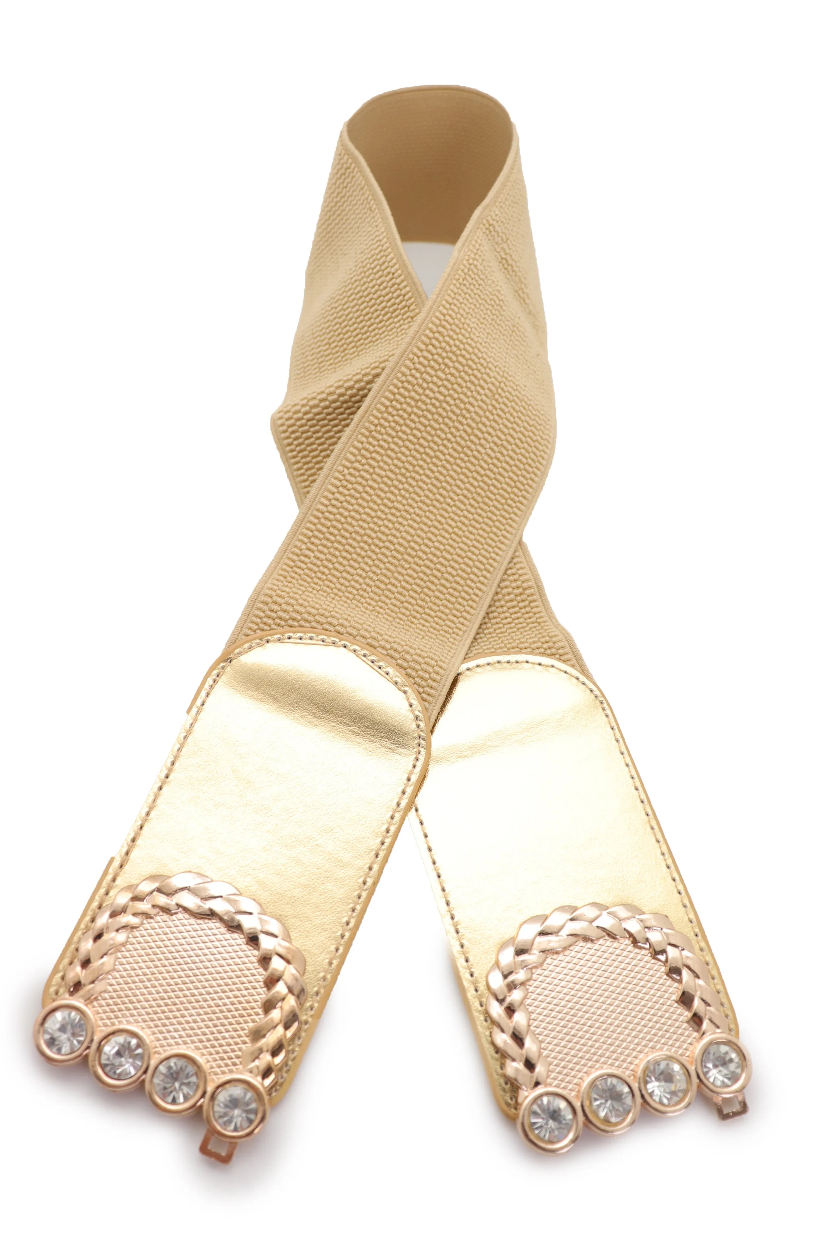 Style Women Gold Elastic Belt Bling Metal Buckle Size S M