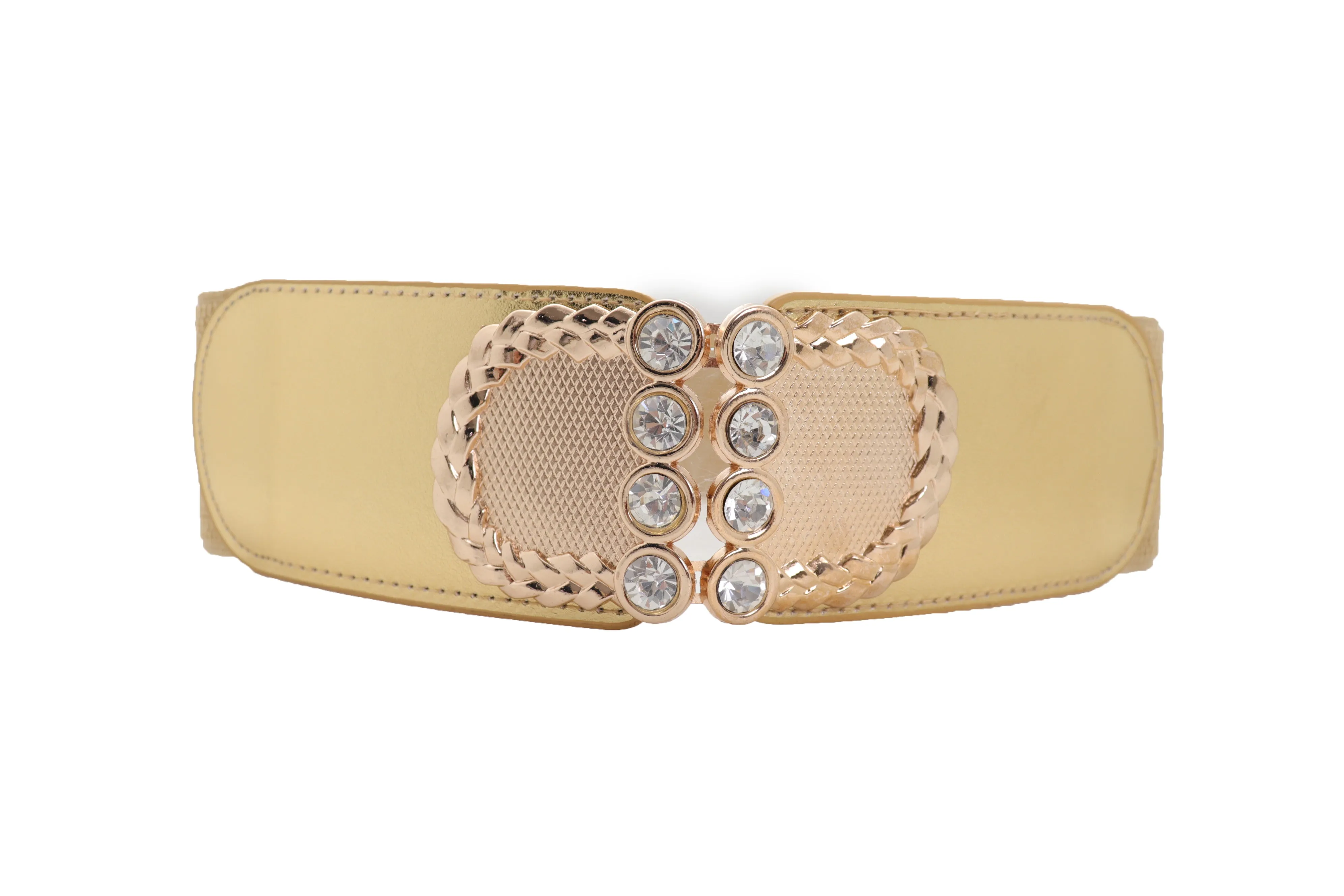 Style Women Gold Elastic Belt Bling Metal Buckle Size S M
