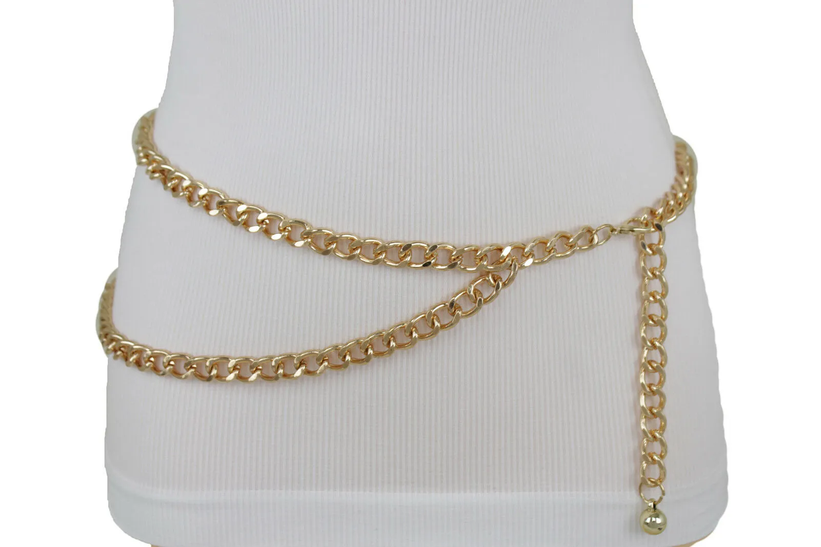 Style Women Gold Elastic Belt Bling Metal Buckle Size S M