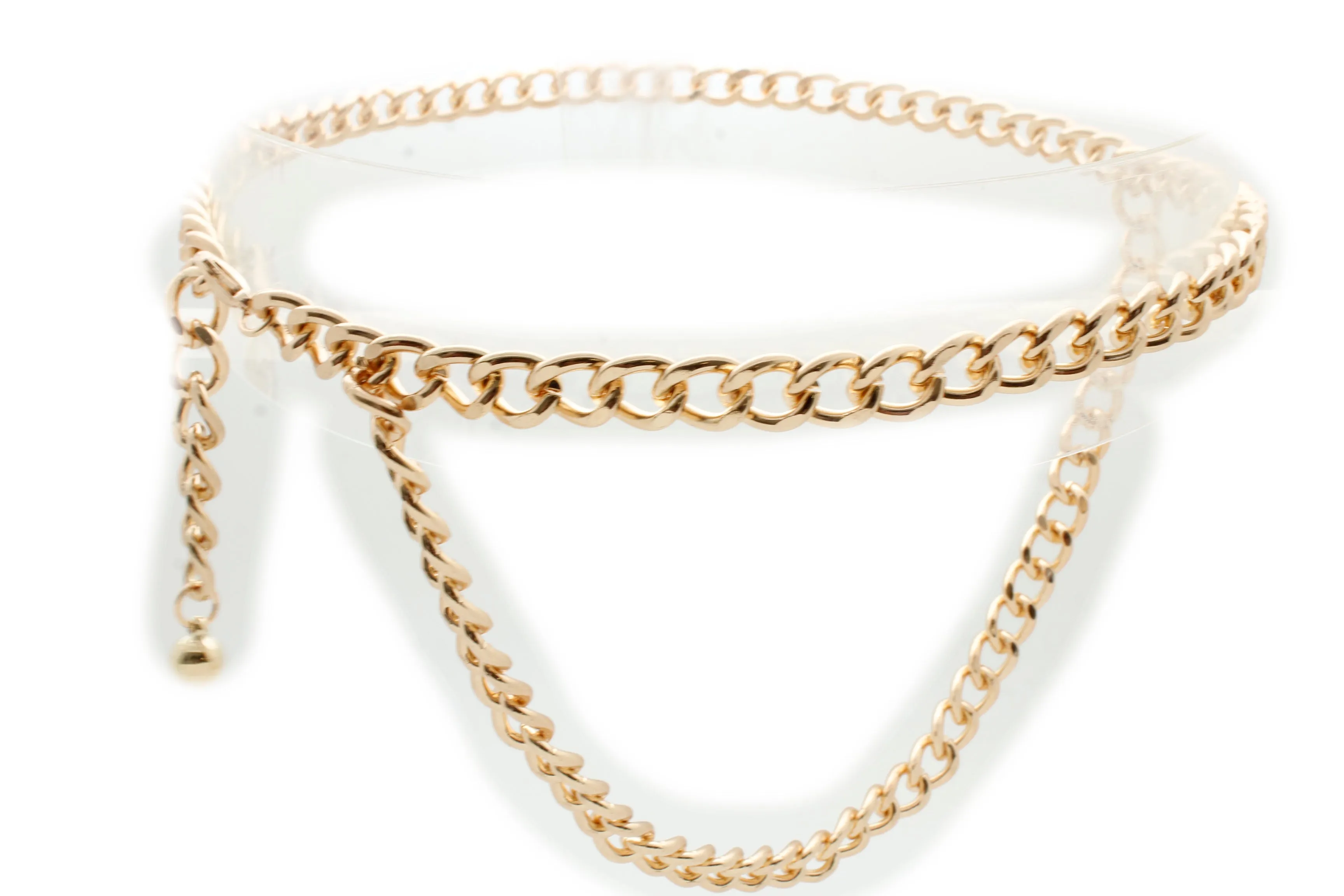 Style Women Gold Elastic Belt Bling Metal Buckle Size S M