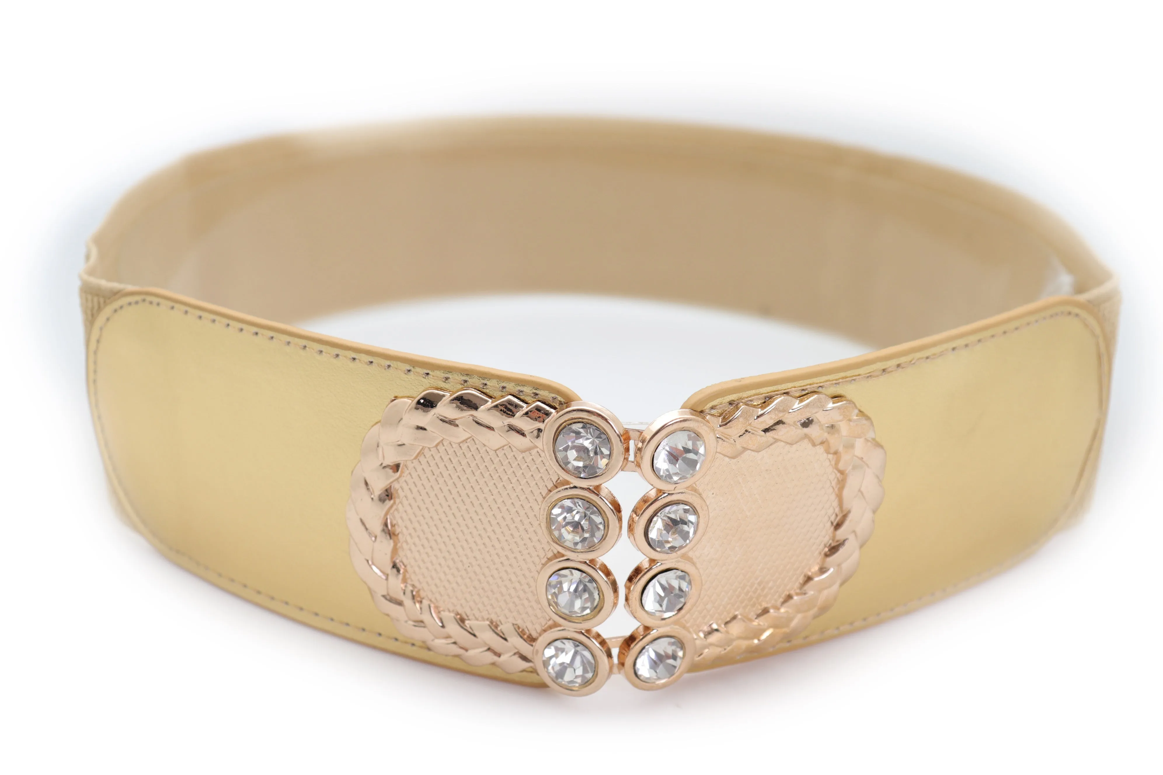 Style Women Gold Elastic Belt Bling Metal Buckle Size S M