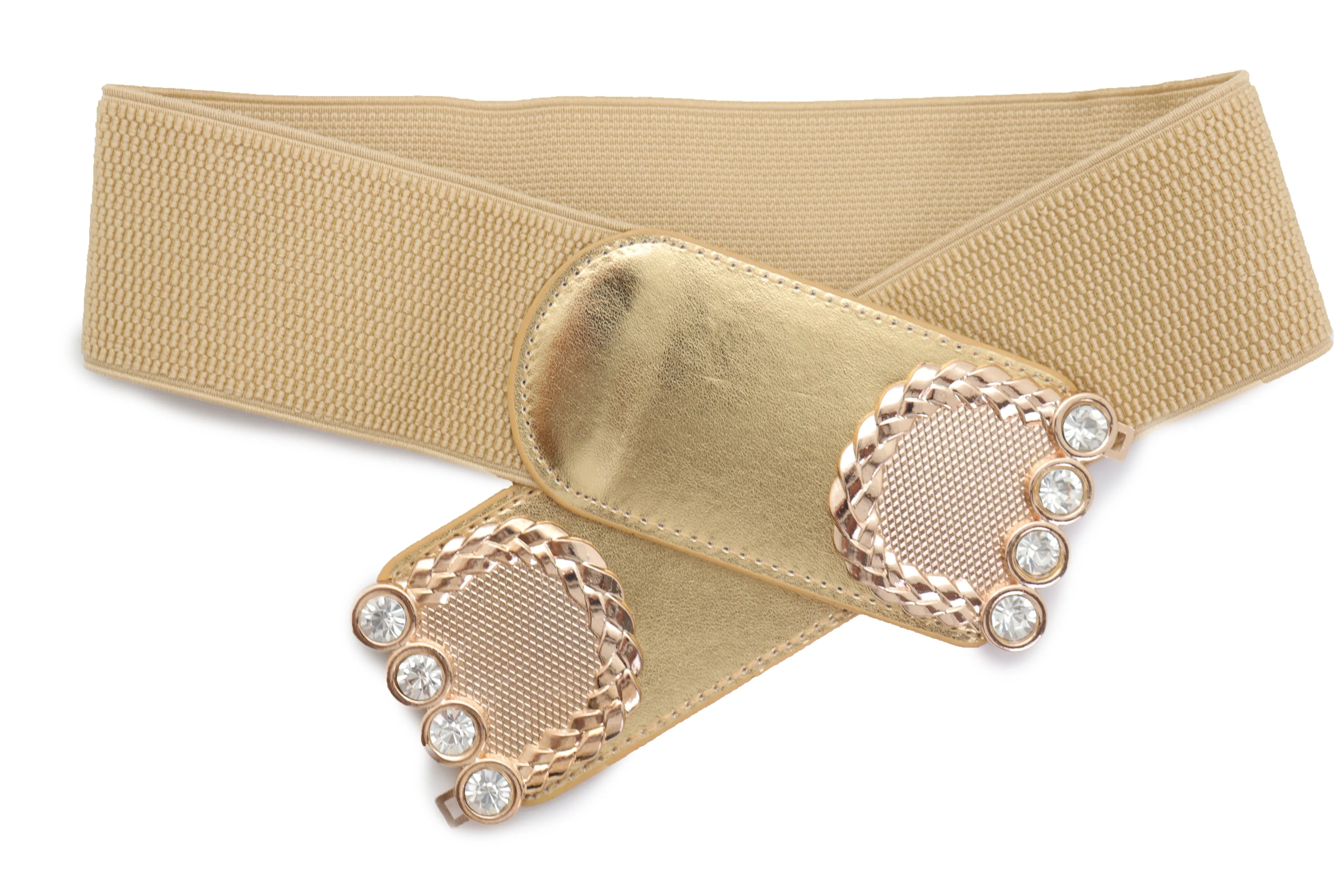 Style Women Gold Elastic Belt Bling Metal Buckle Size S M