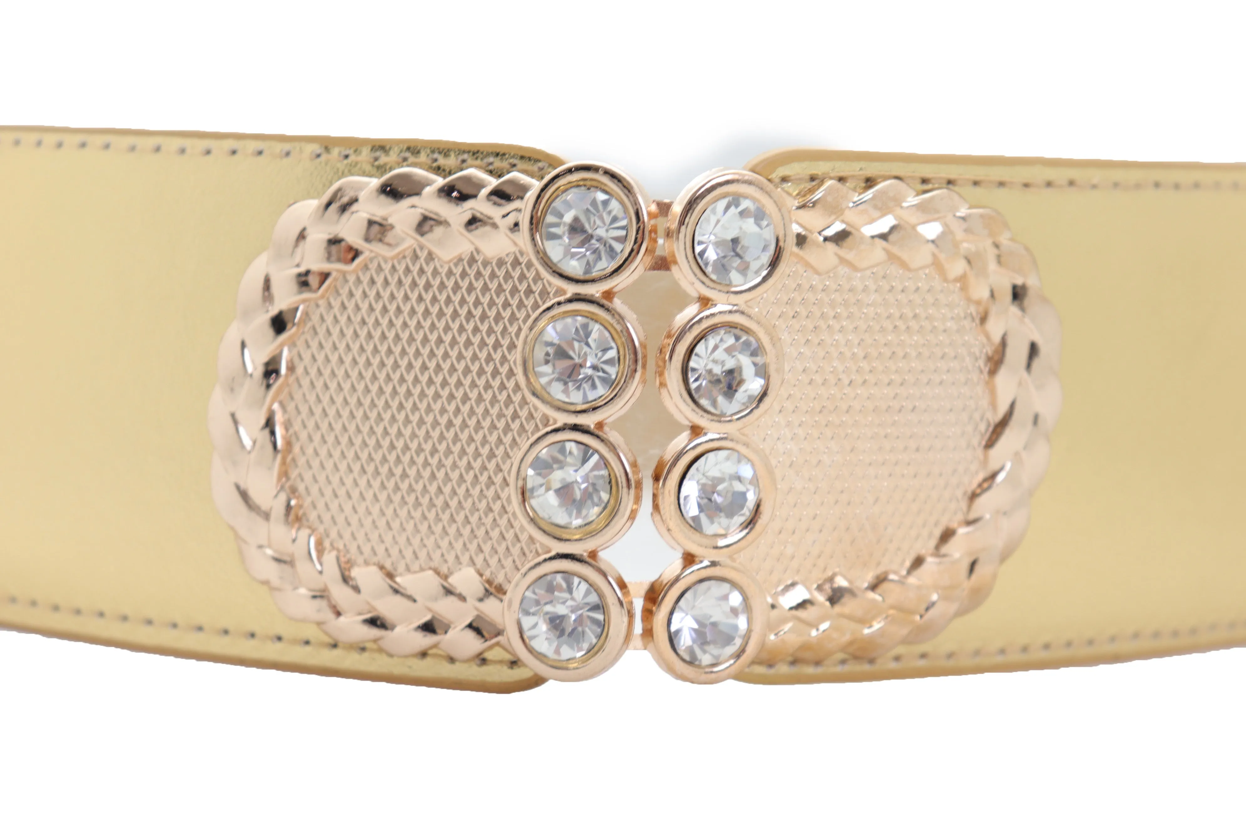 Style Women Gold Elastic Belt Bling Metal Buckle Size S M