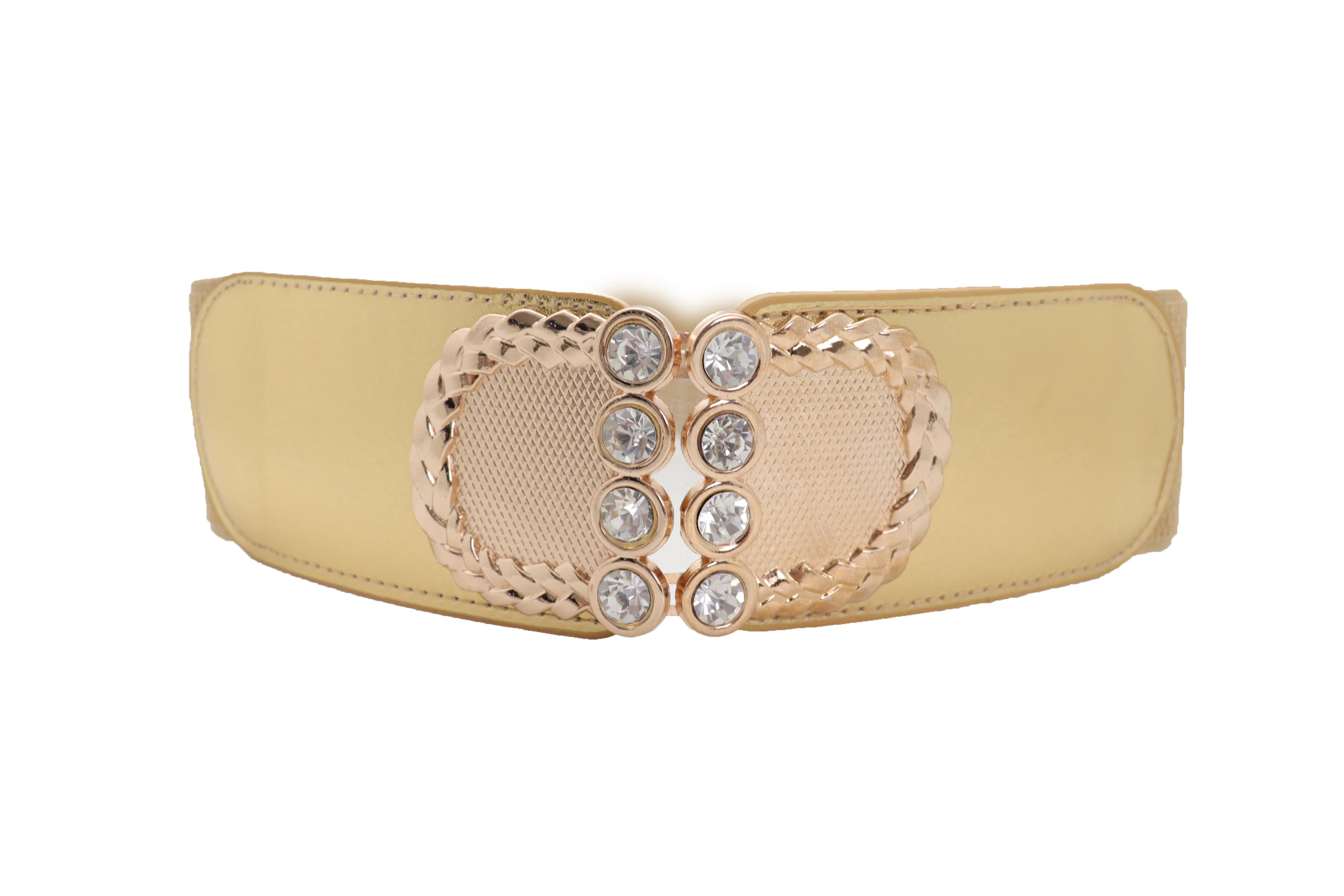 Style Women Gold Elastic Belt Bling Metal Buckle Size S M