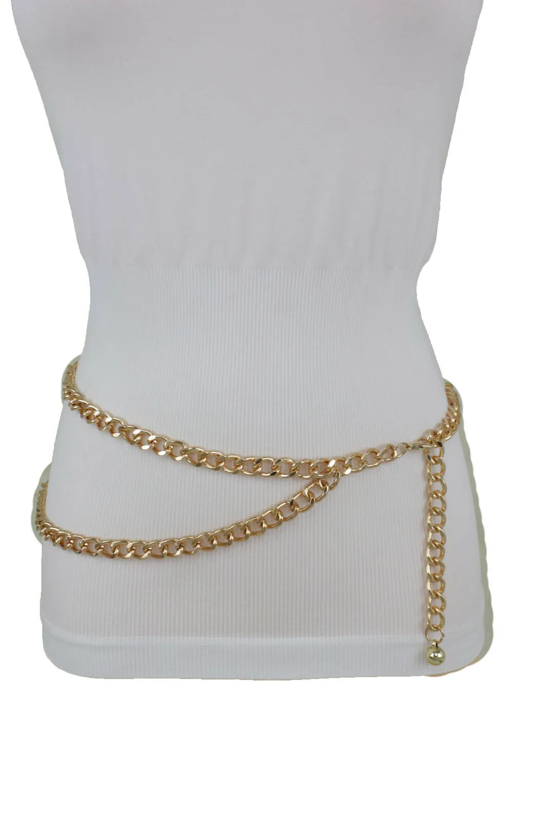 Style Women Gold Elastic Belt Bling Metal Buckle Size S M
