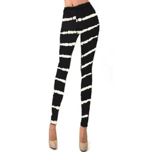 Stylish Elastic Waist Striped Leggings For Women - Black Xl