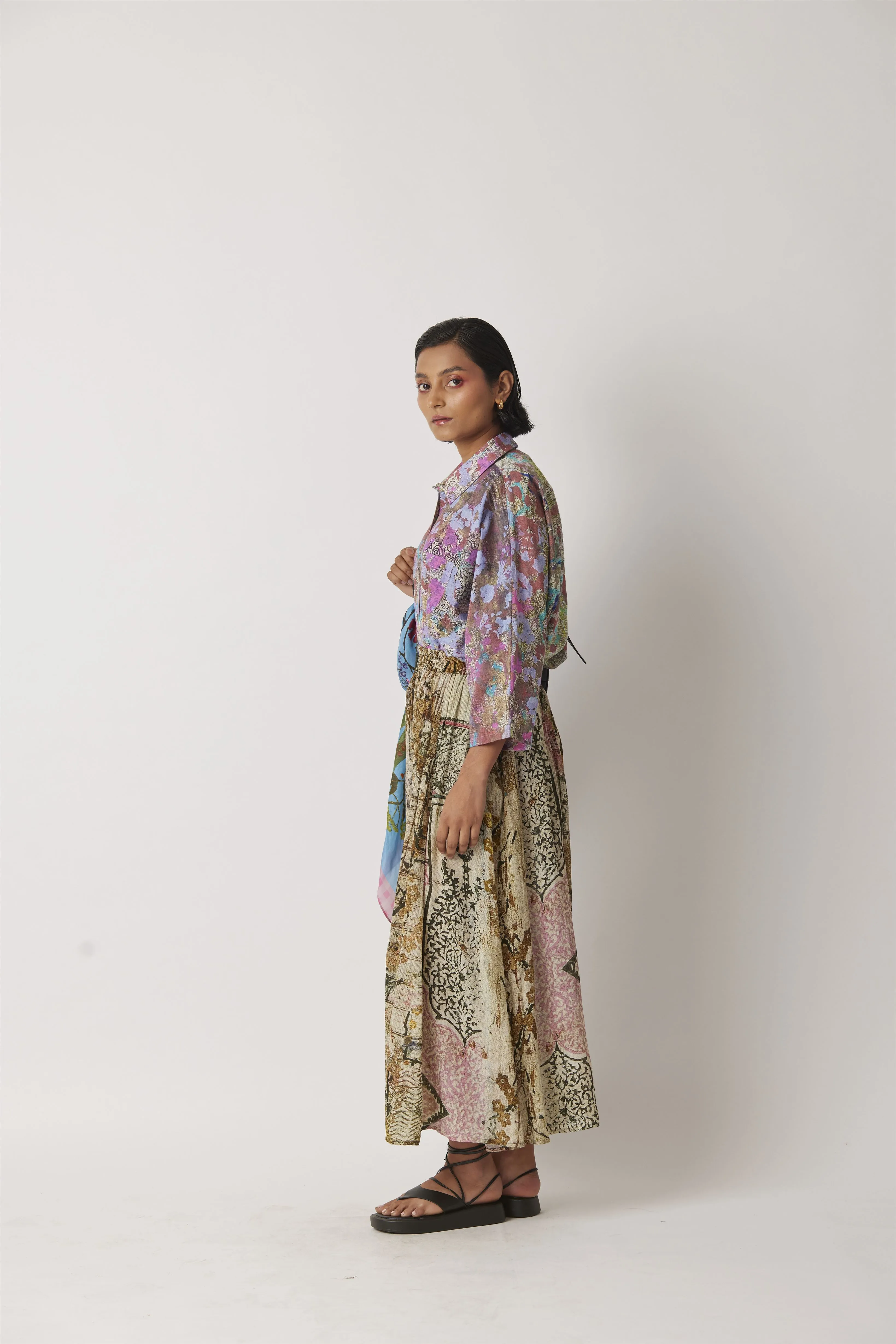 Summer Skirt Flared Moss Crepe Print Ceclia-Impressionist-Fashion Edit-Yc14Sk-75 Yc14Imp03-Yavi