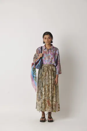 Summer Skirt Flared Moss Crepe Print Ceclia-Impressionist-Fashion Edit-Yc14Sk-75 Yc14Imp03-Yavi