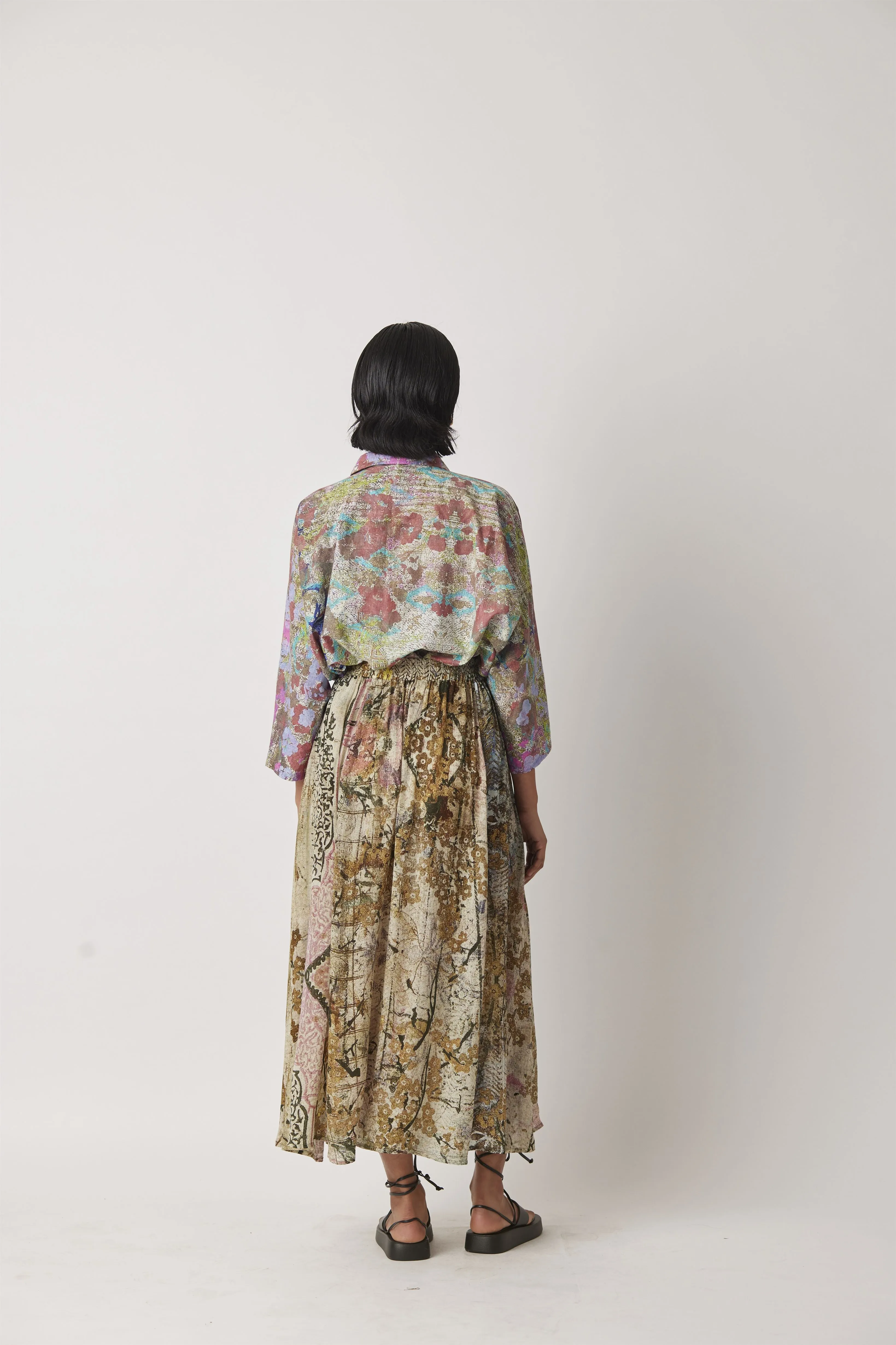 Summer Skirt Flared Moss Crepe Print Ceclia-Impressionist-Fashion Edit-Yc14Sk-75 Yc14Imp03-Yavi