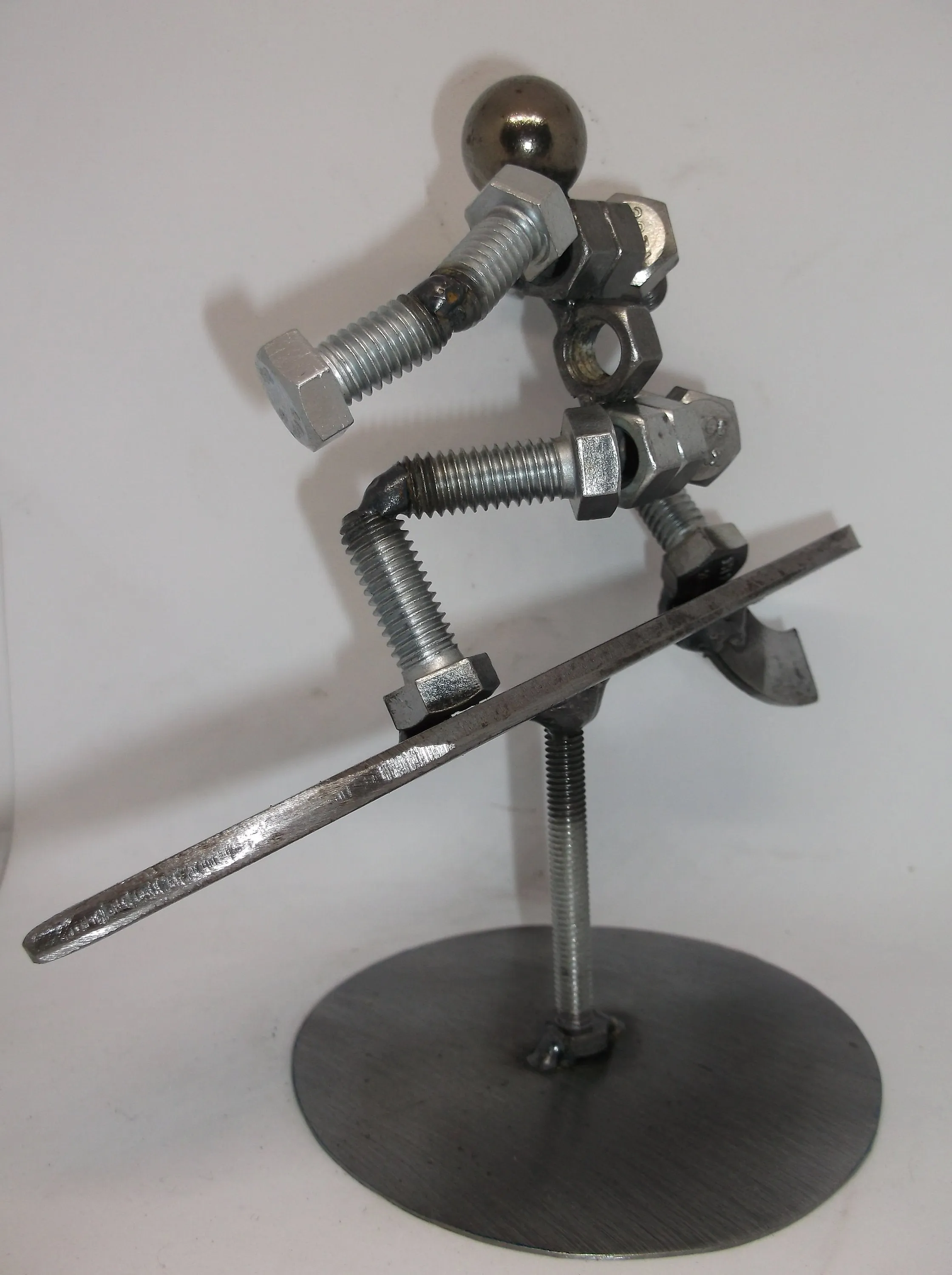 Surfer Metal Bolt Figurine, Upcycled Art, Water Sports