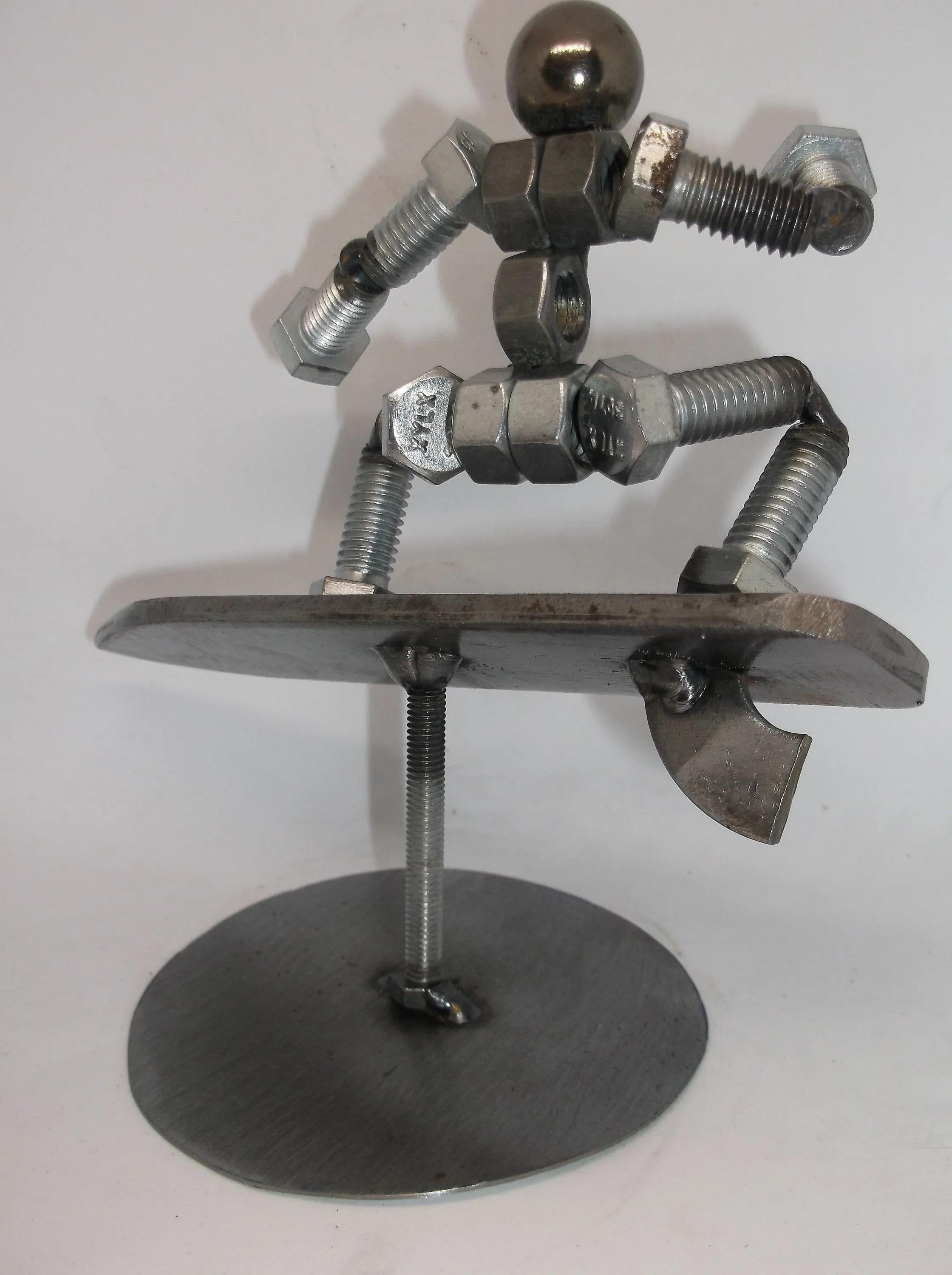 Surfer Metal Bolt Figurine, Upcycled Art, Water Sports