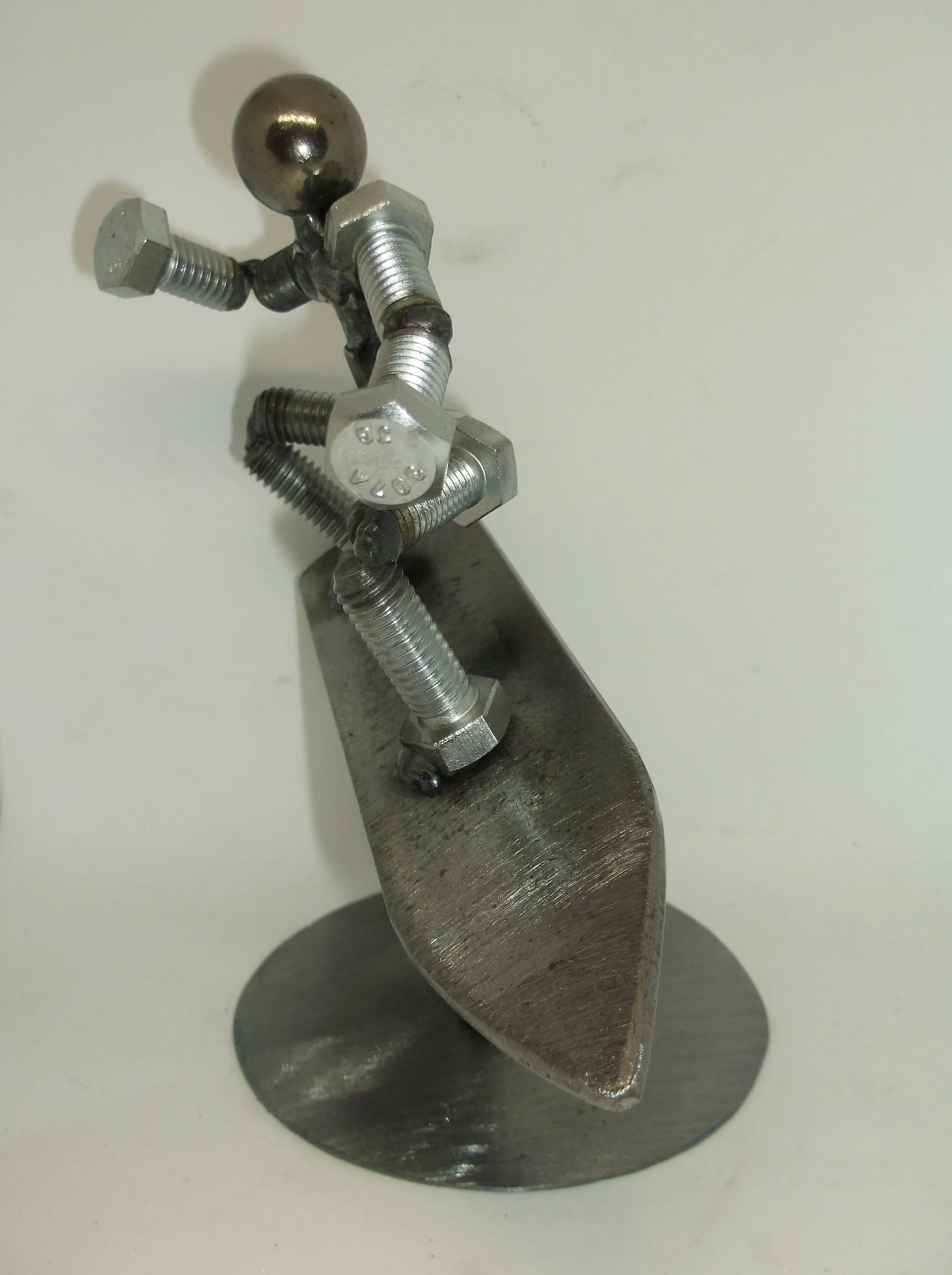 Surfer Metal Bolt Figurine, Upcycled Art, Water Sports