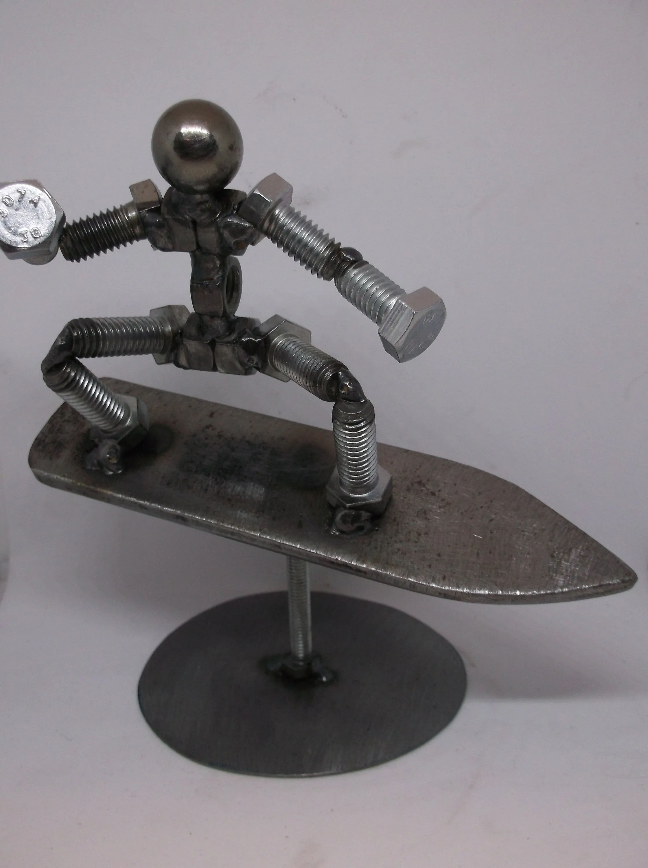 Surfer Metal Bolt Figurine, Upcycled Art, Water Sports