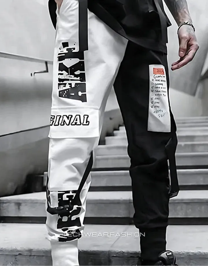 Techwear Black and White Cargo Pants