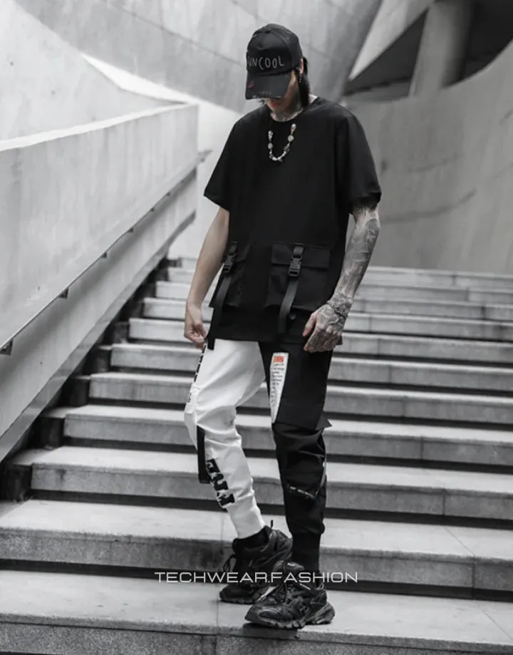 Techwear Black and White Cargo Pants