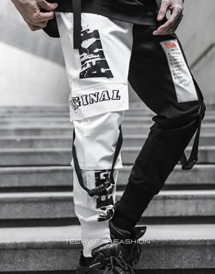Techwear Black and White Cargo Pants