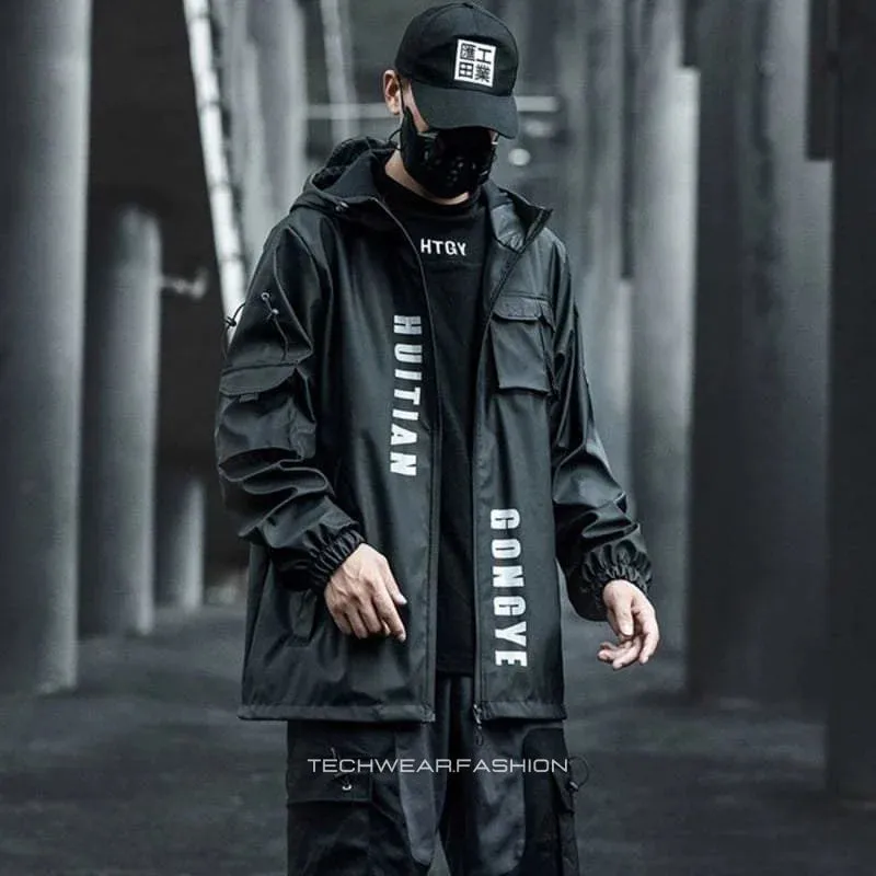 Techwear Black Cargo Jacket Men's