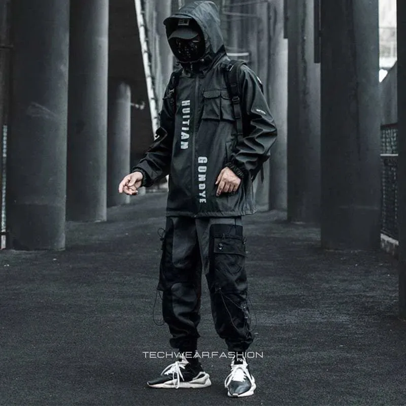 Techwear Black Cargo Jacket Men's
