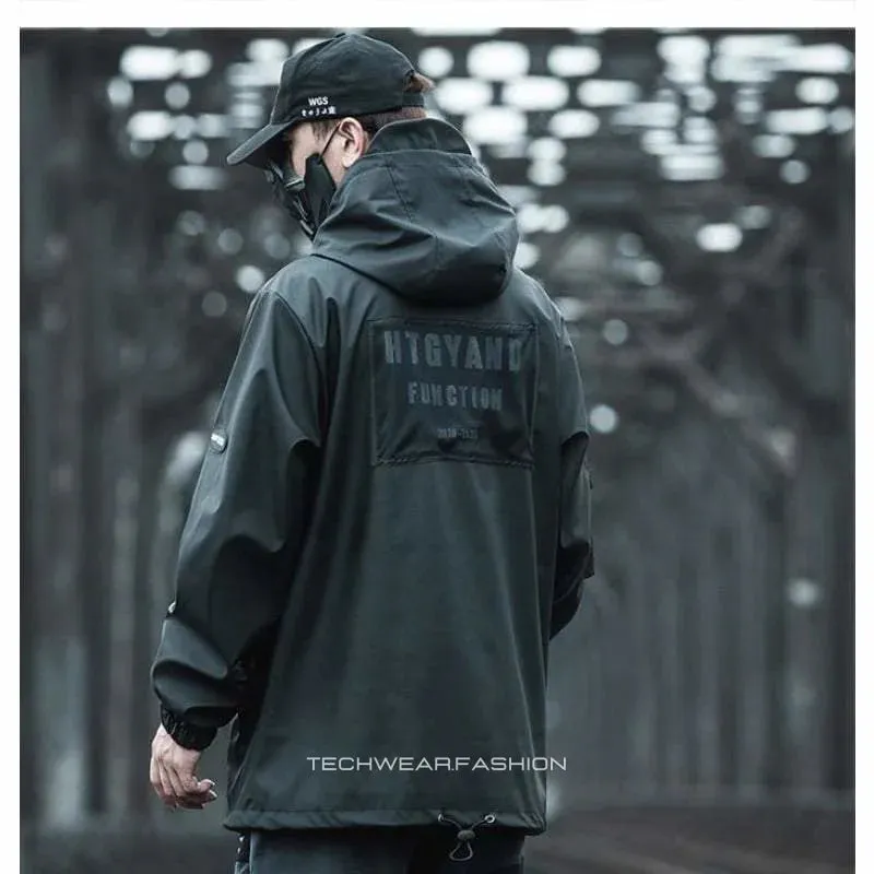 Techwear Black Cargo Jacket Men's