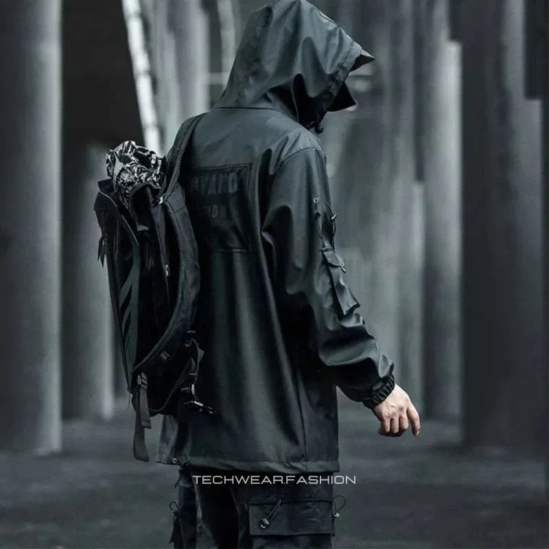 Techwear Black Cargo Jacket Men's