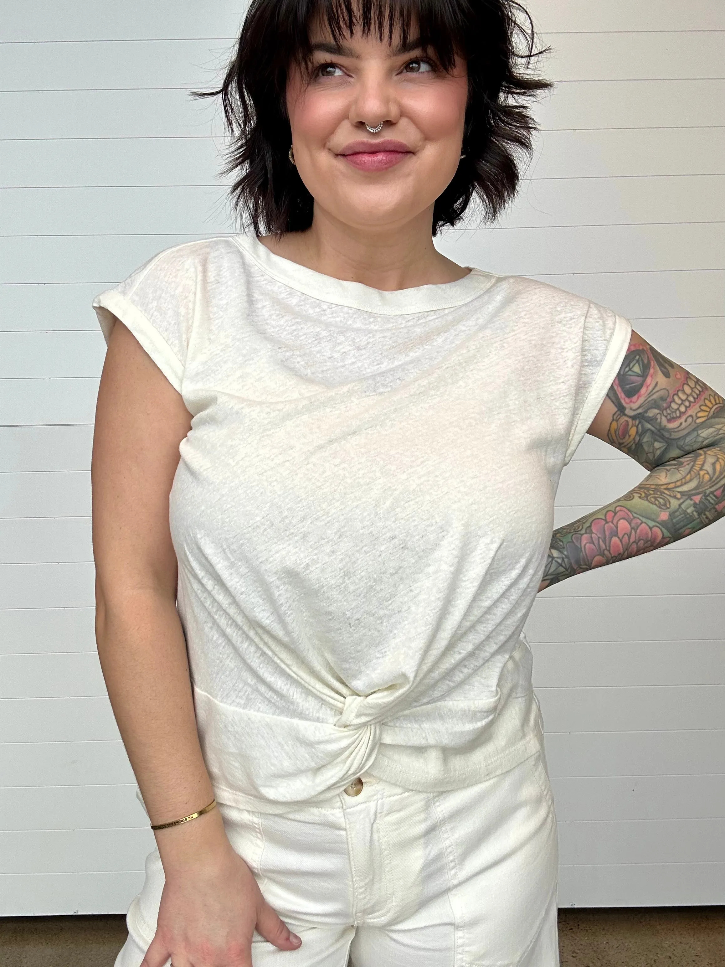 The Latoya Knot Front Short Sleeve Knit Top