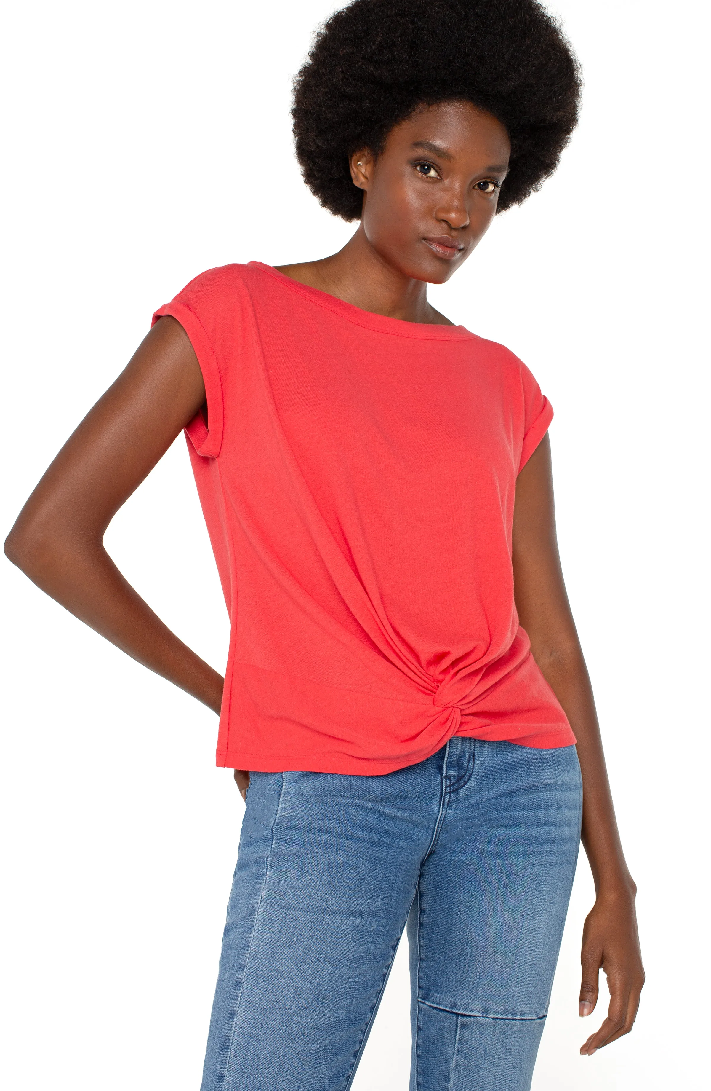 The Latoya Knot Front Short Sleeve Knit Top