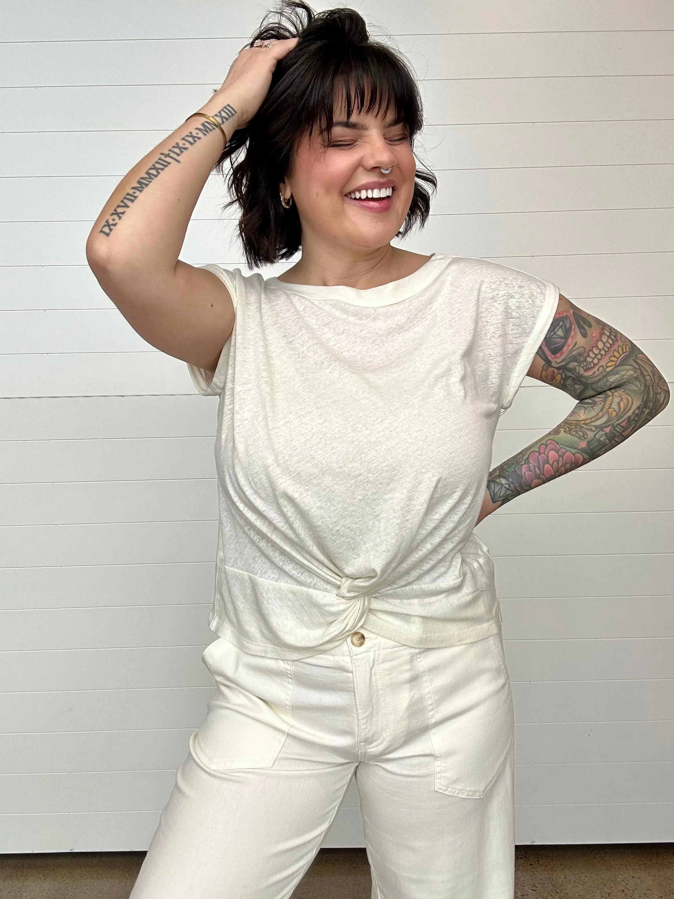 The Latoya Knot Front Short Sleeve Knit Top