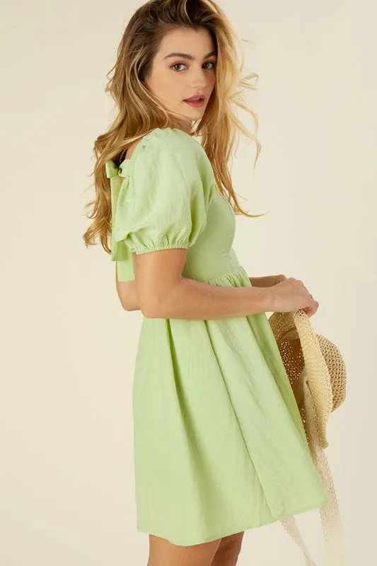 Tie back Dress with Puff Sleeves