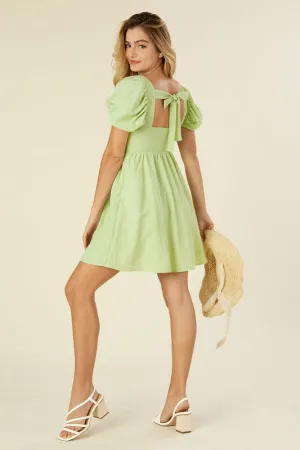 Tie back Dress with Puff Sleeves