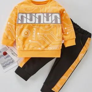 Toddler Boy Pure Cotton Letter Printed Color-block Sweater