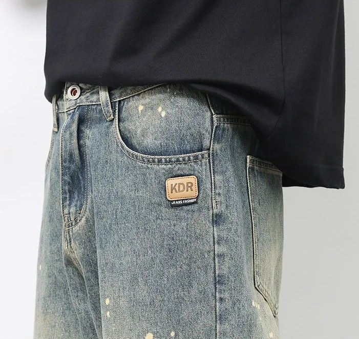 Trendy Loose-Fitting Jean with Splash Dot Print for Men