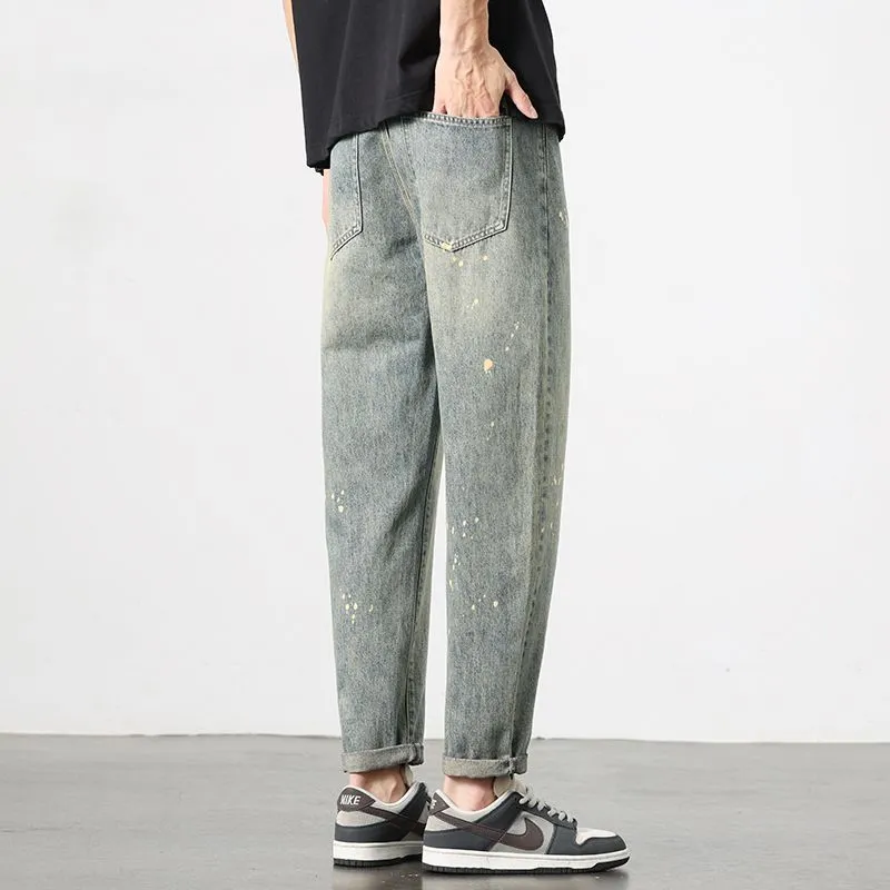 Trendy Loose-Fitting Jean with Splash Dot Print for Men