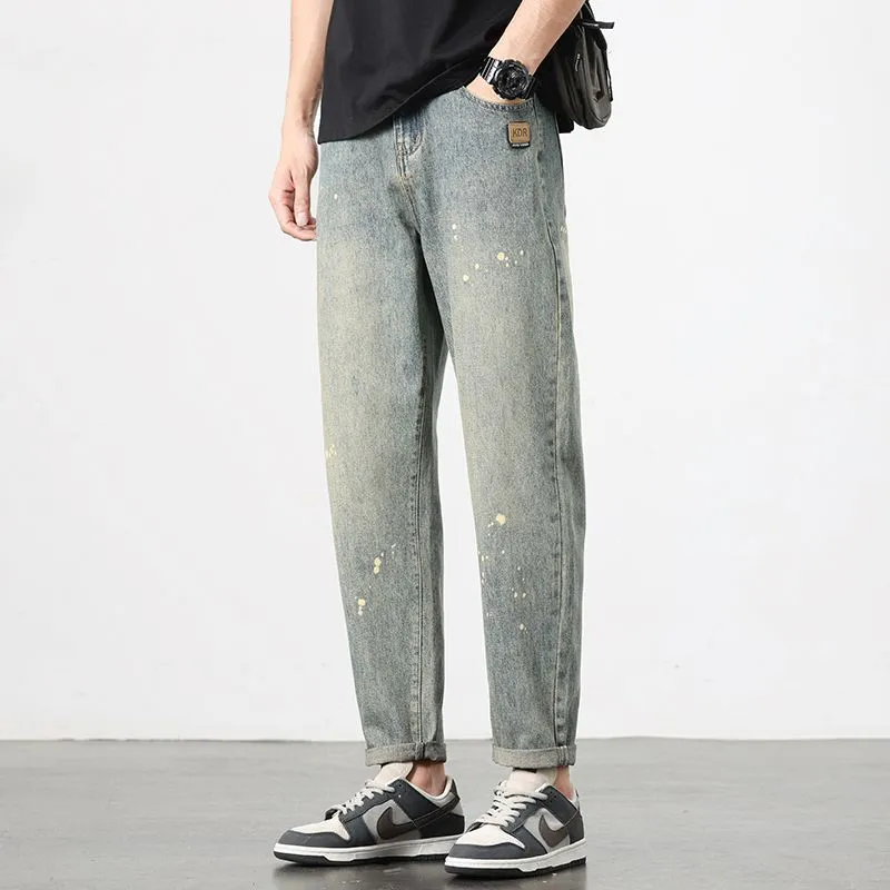 Trendy Loose-Fitting Jean with Splash Dot Print for Men