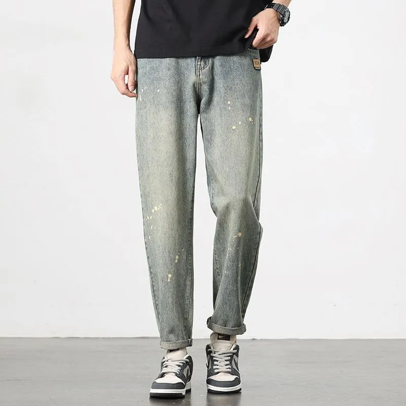 Trendy Loose-Fitting Jean with Splash Dot Print for Men