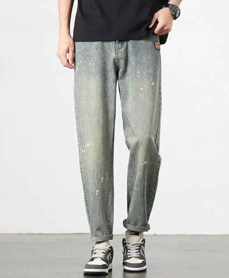 Trendy Loose-Fitting Jean with Splash Dot Print for Men