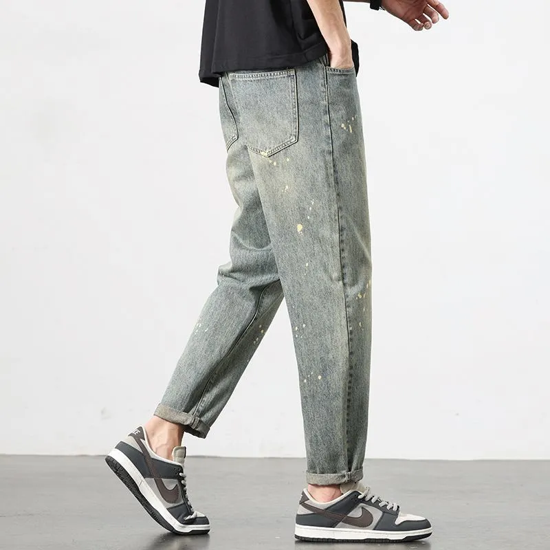 Trendy Loose-Fitting Jean with Splash Dot Print for Men