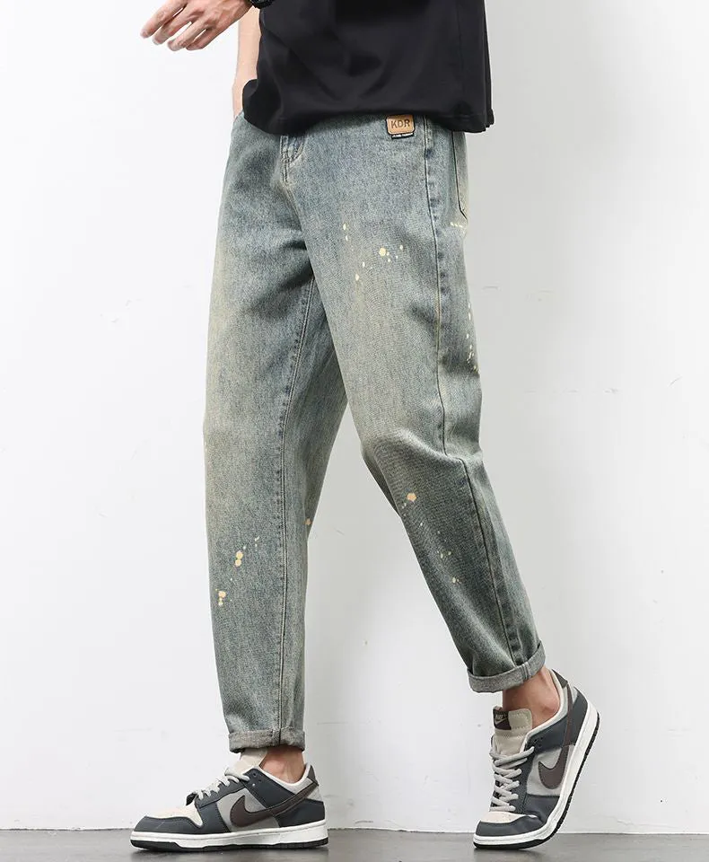 Trendy Loose-Fitting Jean with Splash Dot Print for Men