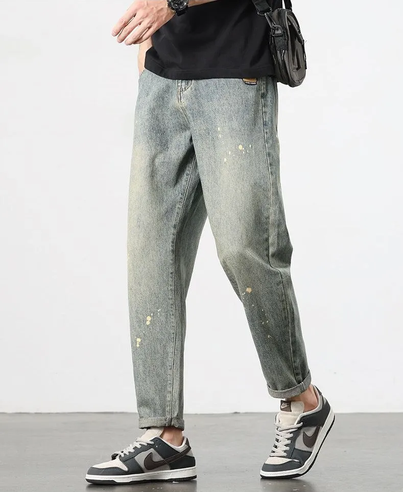 Trendy Loose-Fitting Jean with Splash Dot Print for Men