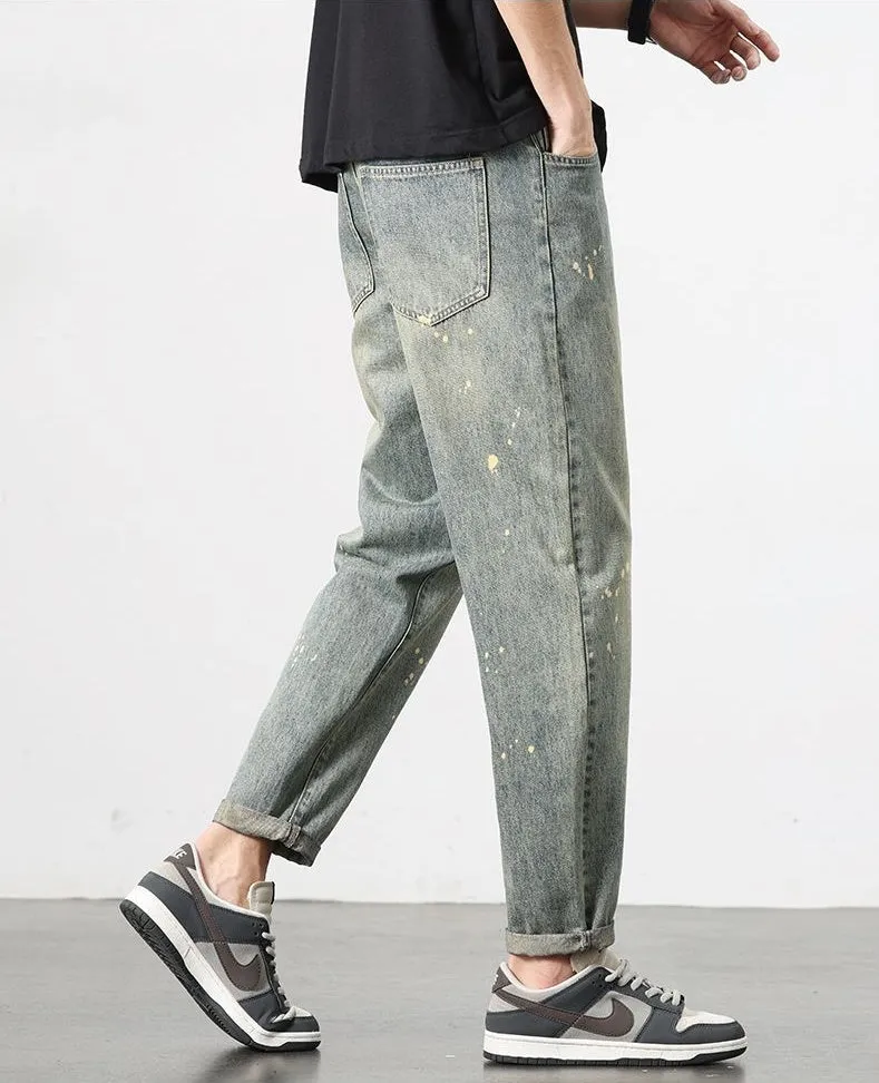 Trendy Loose-Fitting Jean with Splash Dot Print for Men