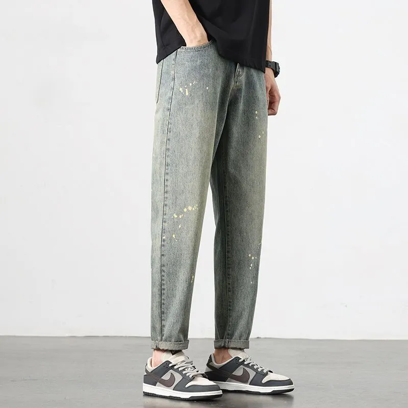 Trendy Loose-Fitting Jean with Splash Dot Print for Men