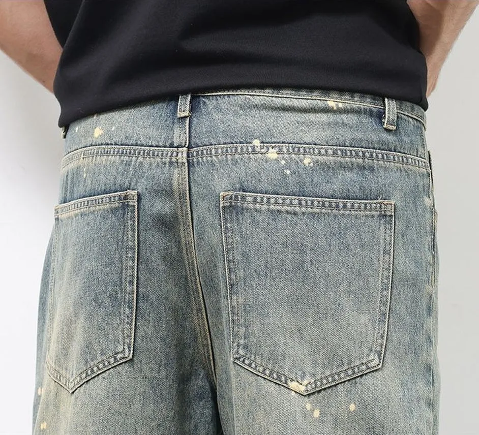 Trendy Loose-Fitting Jean with Splash Dot Print for Men