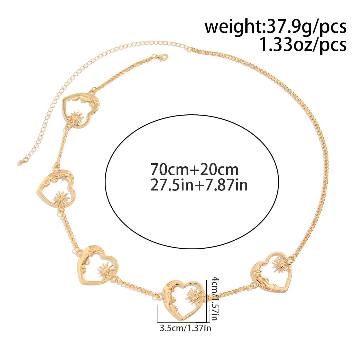 Trendy Sun Moon Hollow Heart Waist Chain