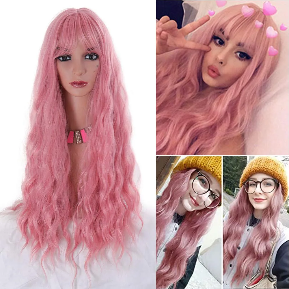 Trendy Wigs Gorgeous Fashion Goddess Pink Wig with Bangs