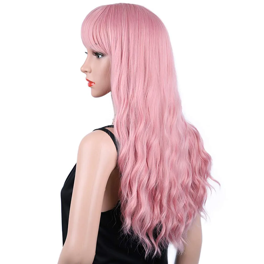 Trendy Wigs Gorgeous Fashion Goddess Pink Wig with Bangs