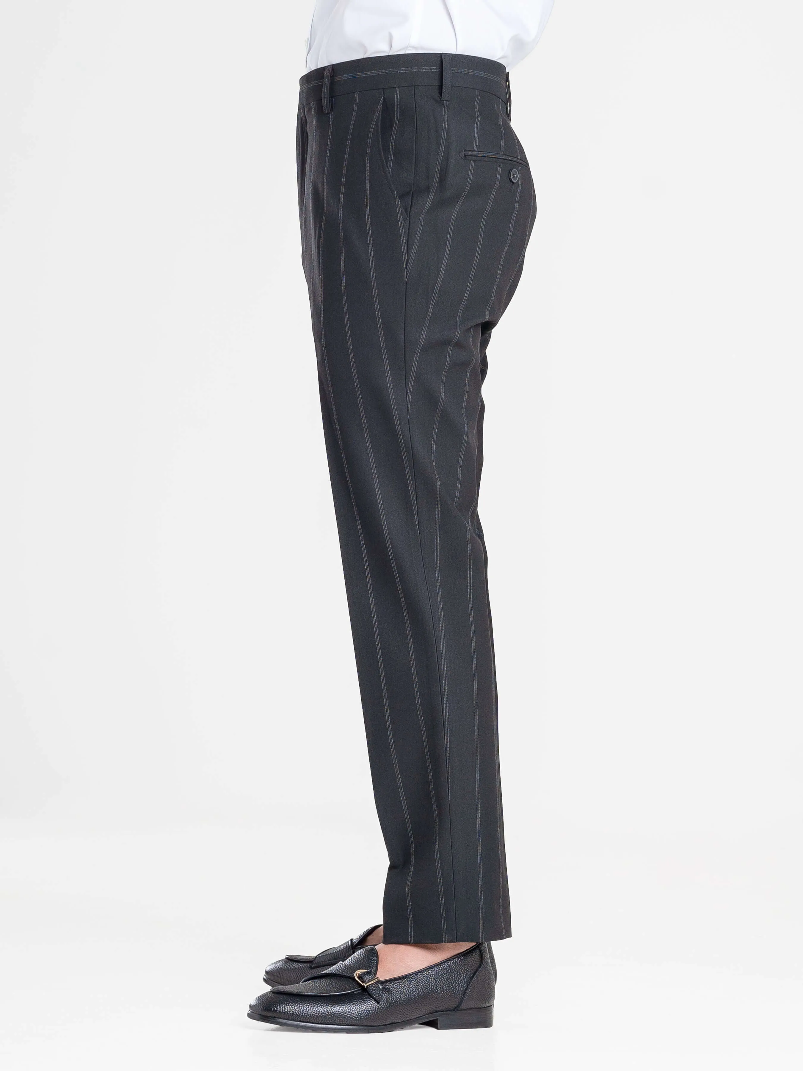 Trousers With Belt Loop -  Black Wide Stripes (Slim Straight)