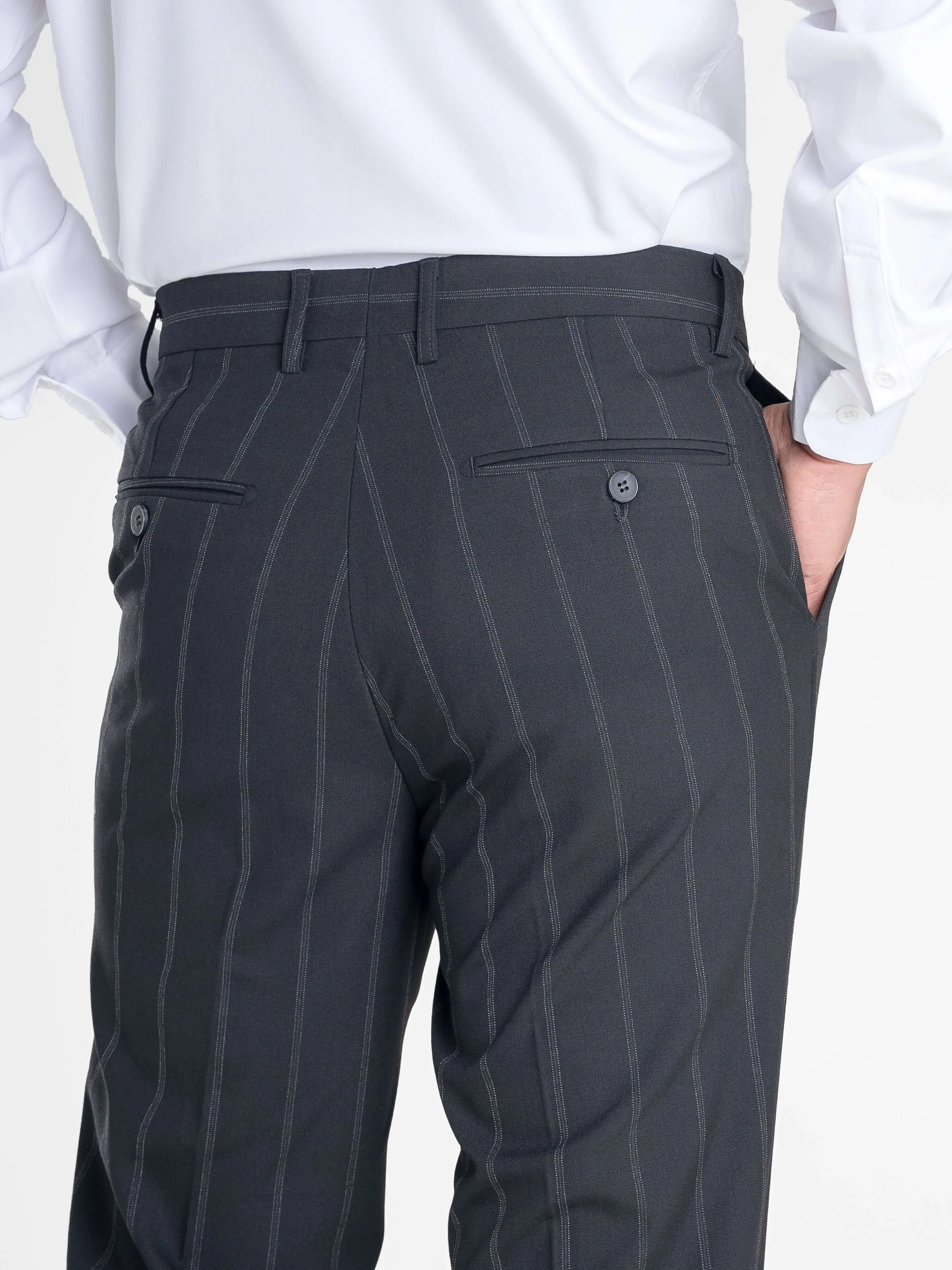 Trousers With Belt Loop -  Black Wide Stripes (Slim Straight)