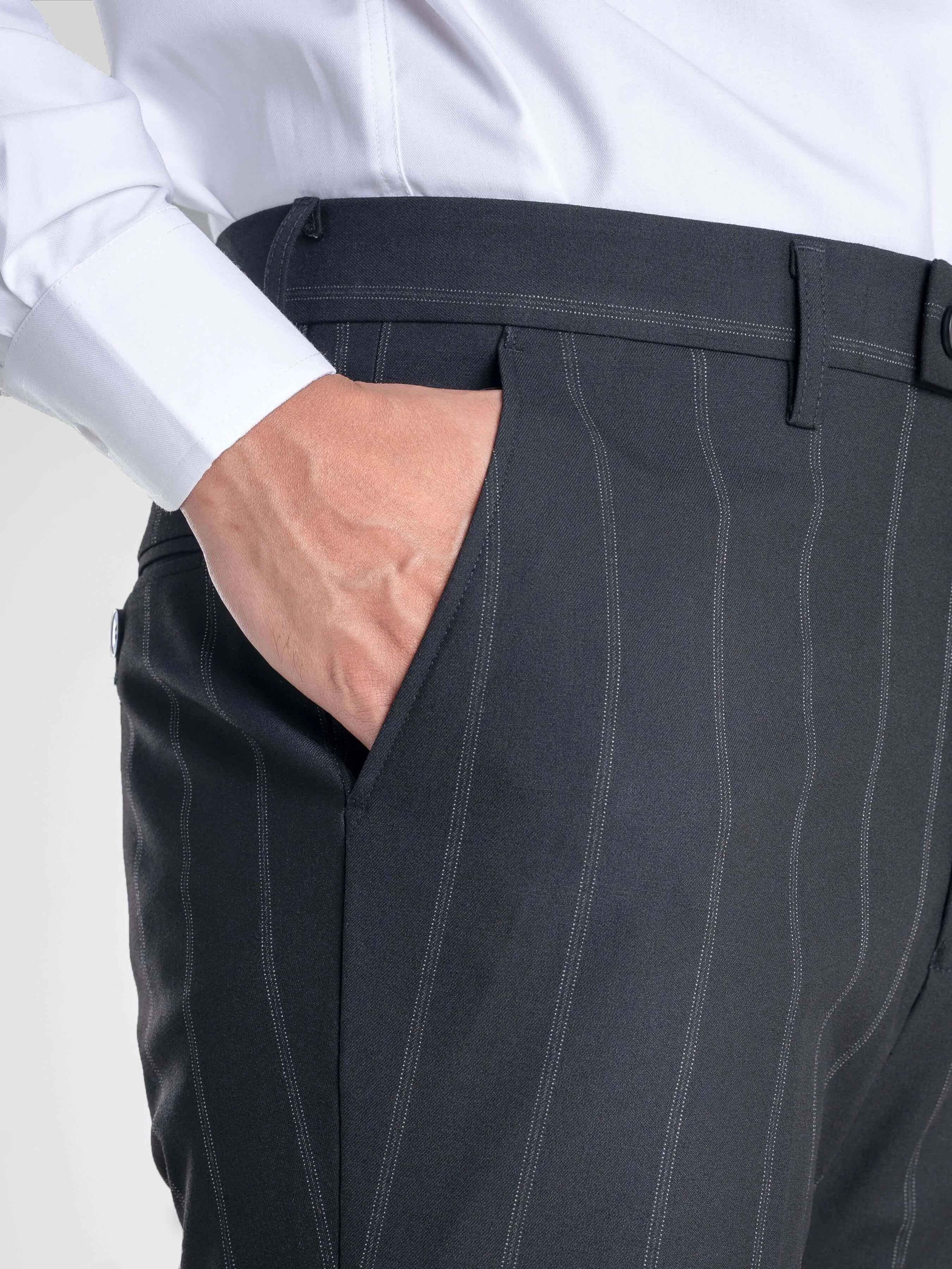 Trousers With Belt Loop -  Black Wide Stripes (Slim Straight)
